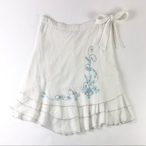 Bebe Tiered Ruffle Beaded White Tie Circle Skirt